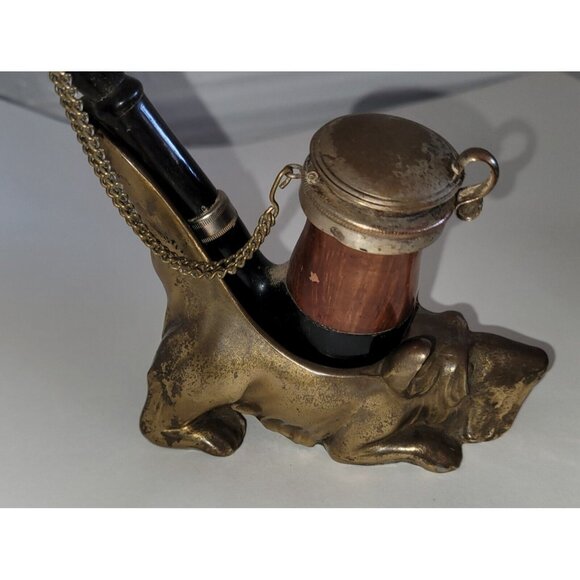 Vintage BRASS Ronson Pipe Rest Holder Scottish Terrier dog With PIPE Complete - Picture 4 of 9